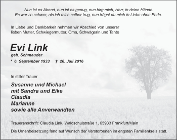 Traueranzeige von Evi Link 