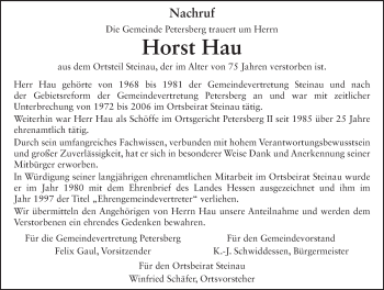 Traueranzeige von Horst Hau 
