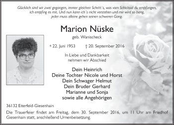 Traueranzeige von Marion Nüske 