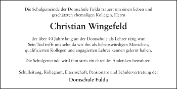 Traueranzeige von Christian Wingefeld 