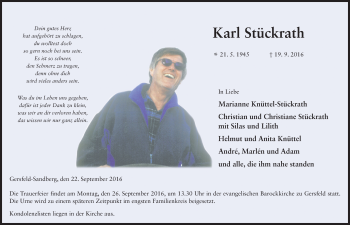Traueranzeige von Karl Stückrath 