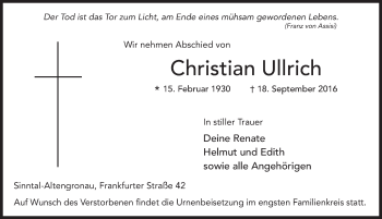 Traueranzeige von Christian Ullrich 