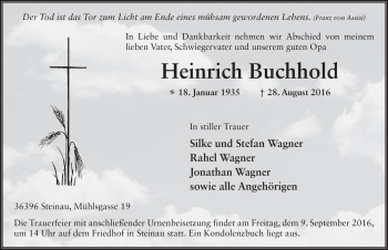 Traueranzeige von Heinrich Buchhhold 