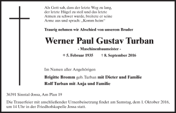 Traueranzeige von Werner Paul Gustav Turban 