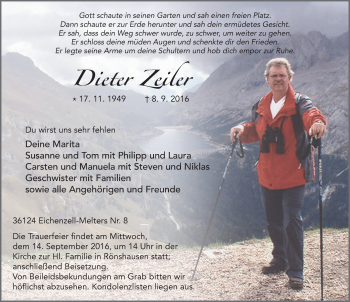 Traueranzeige von Dieter Zeiler 