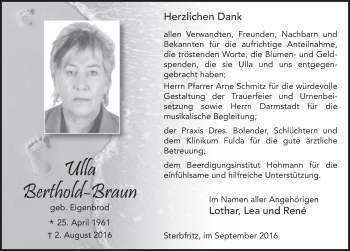 Traueranzeige von Ulla Berthold-Braun 