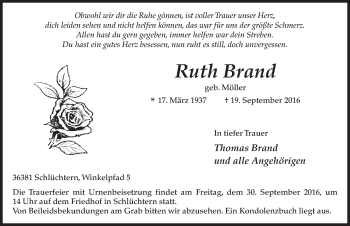 Traueranzeige von Ruth Brand 