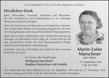 Traueranzeige von Marie-Luise Marschner 