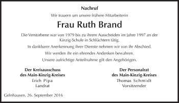 Traueranzeige von Ruth Brand 