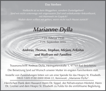 Traueranzeige von Marianne Dylla 