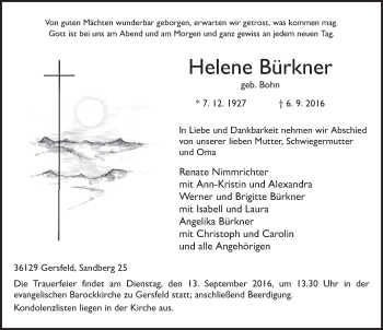 Traueranzeige von Helene Bürkner 