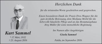 Traueranzeige von Kurt Sammel 