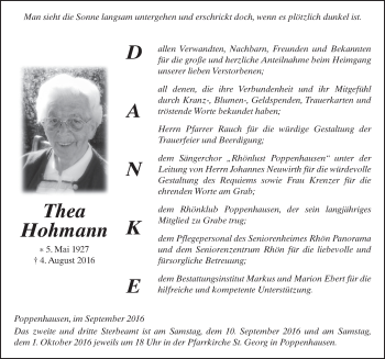 Traueranzeige von Dorothea Hohmann 