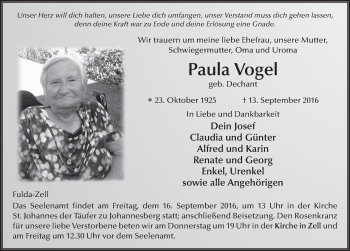 Traueranzeige von Paula Vogel 