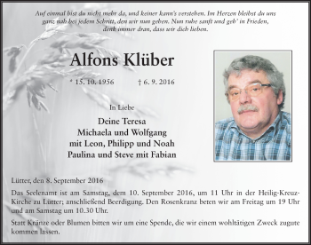 Traueranzeige von Alfons Klüber 