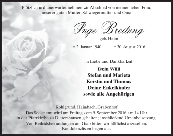 Traueranzeige von Inge Breitung 