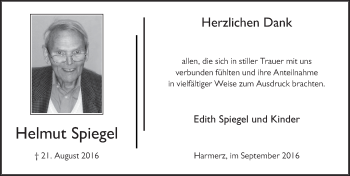 Traueranzeige von Helmut Spiegel 