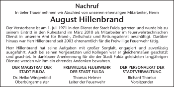 Traueranzeige von August Hillenbrand 
