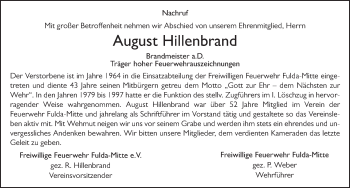 Traueranzeige von August Hillenbrand 