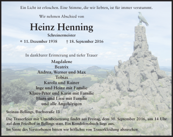 Traueranzeige von Heinz Henning 