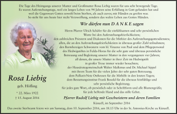 Traueranzeige von Rosa Liebig 