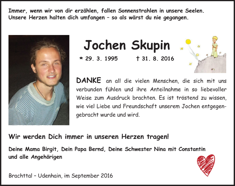 Traueranzeige für Jochen Skupin vom 28.09.2016 aus 