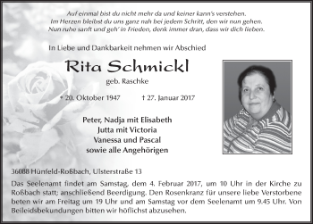Traueranzeige von Rita Schmickl 