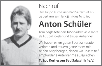 Traueranzeige von Anton Schüler 