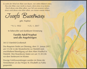 Traueranzeige von Josefa Buselmaier 