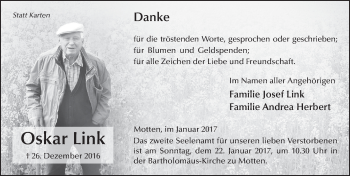 Traueranzeige von Oskar Link 