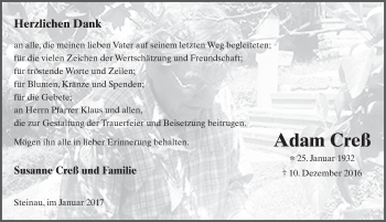 Traueranzeige von Adam Creß 