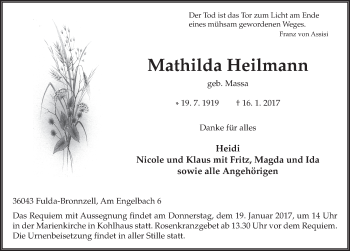 Traueranzeige von Mathilda Heilmann 