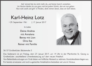 Traueranzeige von Karl-Heinz Lotz 