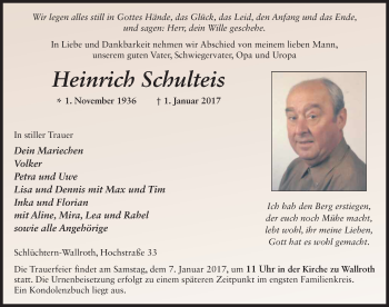Traueranzeige von Heinrich Schulteis 