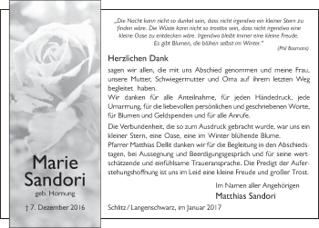 Traueranzeige von Marie Sandori 