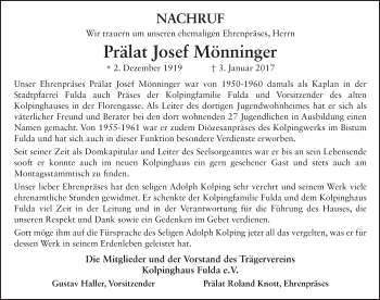 Traueranzeige von Josef Mönninger 