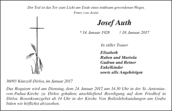 Traueranzeige von Josef Auth 