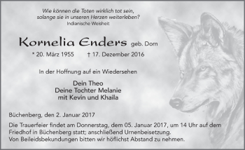 Traueranzeige von Kornelia Enders 