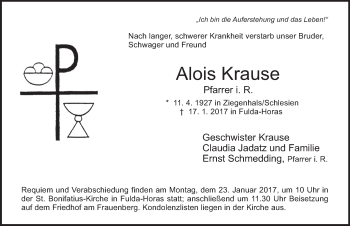 Traueranzeige von Alois Krause 