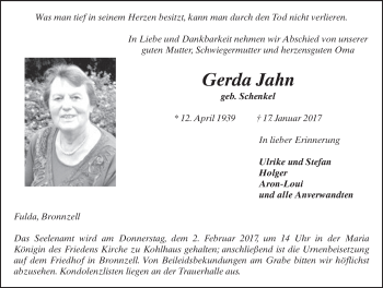 Traueranzeige von Gerda Jahn 