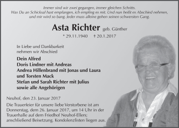 Traueranzeige von Asta Richter 