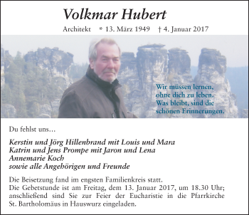 Traueranzeige von Volkmar Hubert 