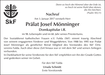 Traueranzeige von Josef Mönninger 