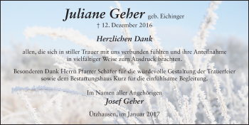 Traueranzeige von Juliane Geher 