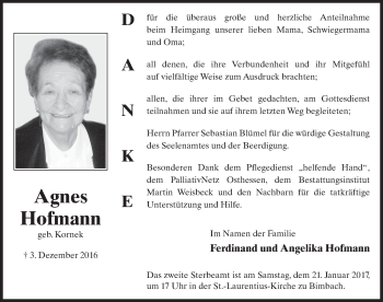 Traueranzeige von Agnes Hofmann 