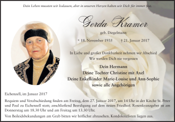 Traueranzeige von Gerda Kramer 