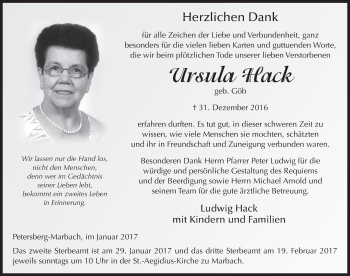 Traueranzeige von Ursula Hack 
