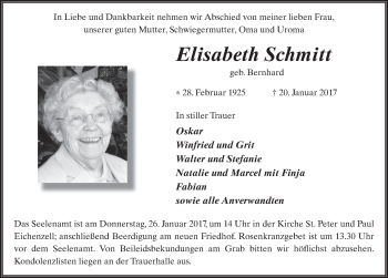 Traueranzeige von Elisabeth Schmitt 