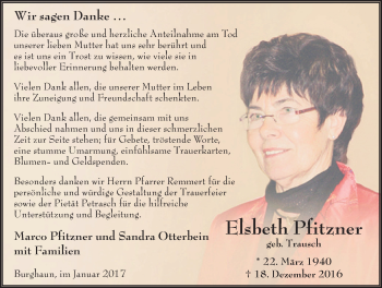 Traueranzeige von Elsbeth Pfitzner 