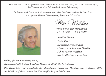 Traueranzeige von Rita Welchar 